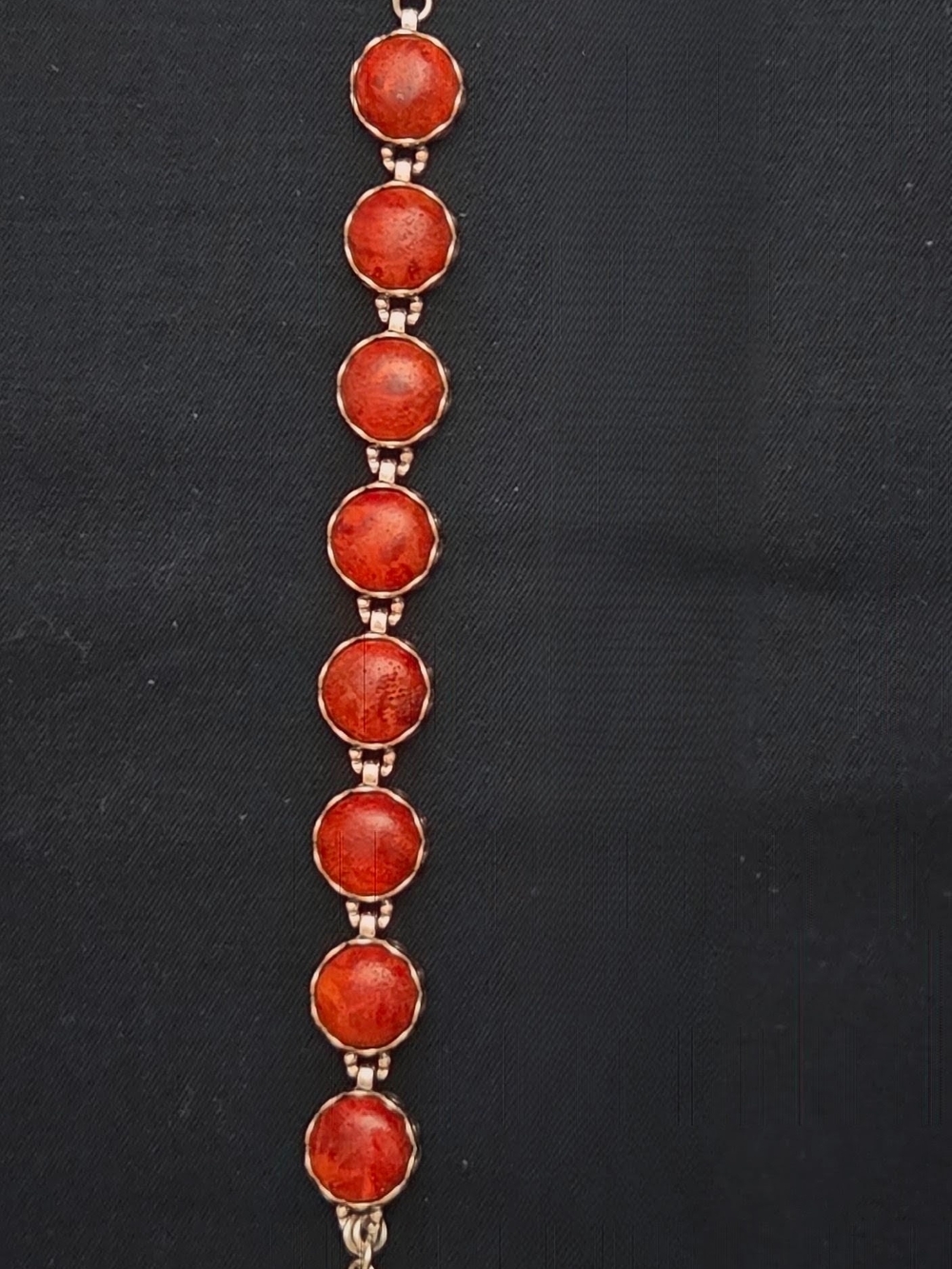 Vintage PZ Israel 925 Sterling Silver Red Cabochon Toggle Bracelet